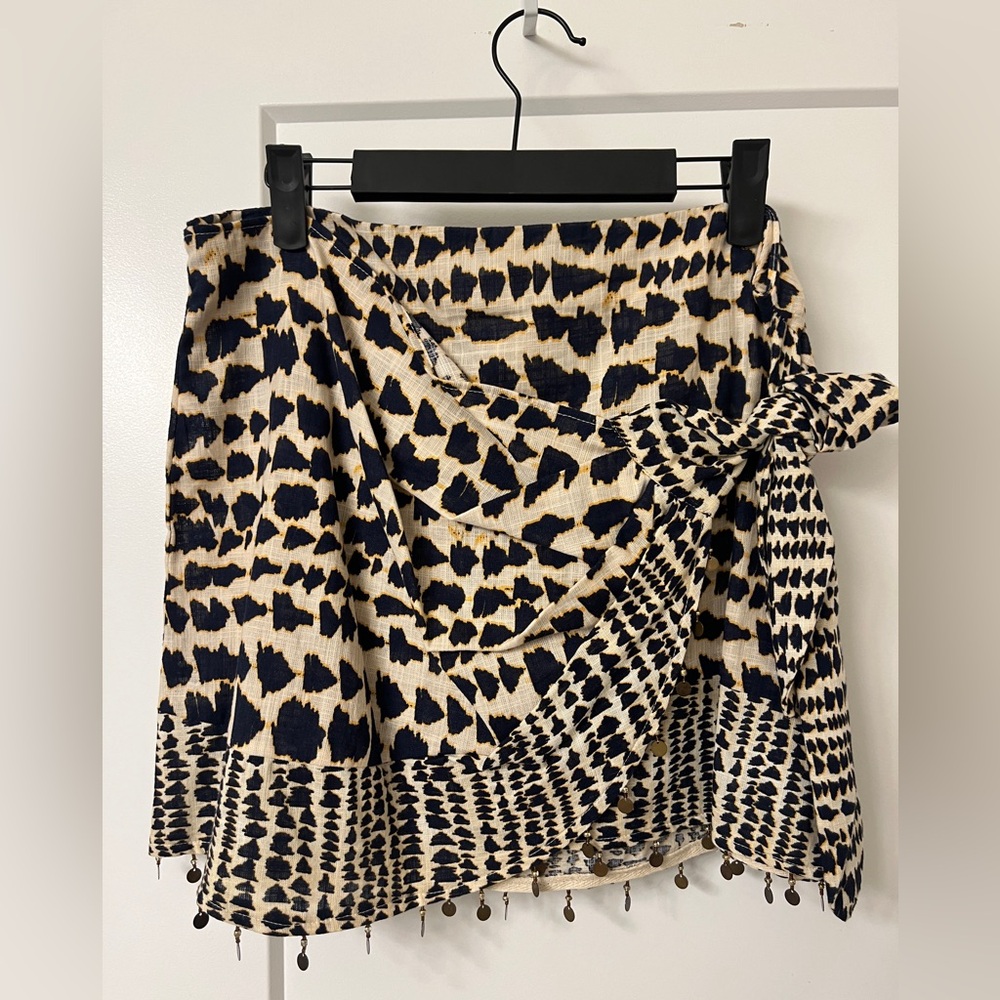 Zara Print Navy and Orange Mini Skirt - Picture 2 of 4